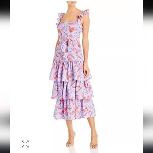 NWT Likely Tiered Floral Print Dress Size 4 Blue/red